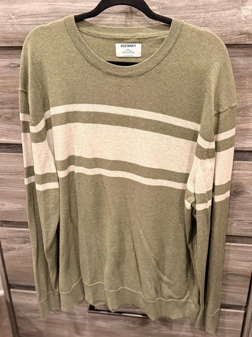Old Navy Olive & Cream Striped Crew Sweater